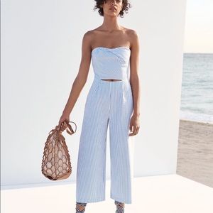 Zara Pinstripe Cutout Strapless Jumpsuit Small